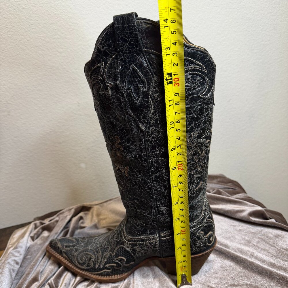 COWBOY BOOTS BLACK LTHR W/LIZARD INLAY 8.5 CORRAL POINTED WESTERN countrycore - Picture 11 of 15